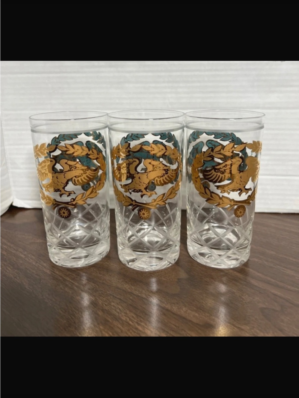Vintage Fred Press 22k Gold and turquoise Highball Glasses - Set of 3